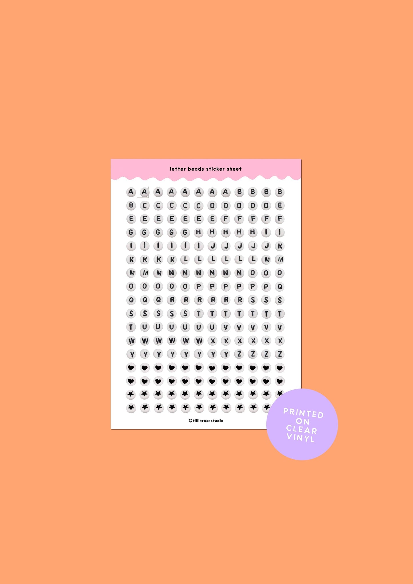 Letter Bead Clear Vinyl - Sticker Sheet