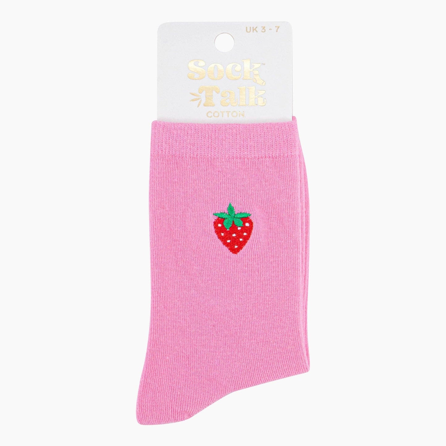 Pink Embroidered Strawberry Socks