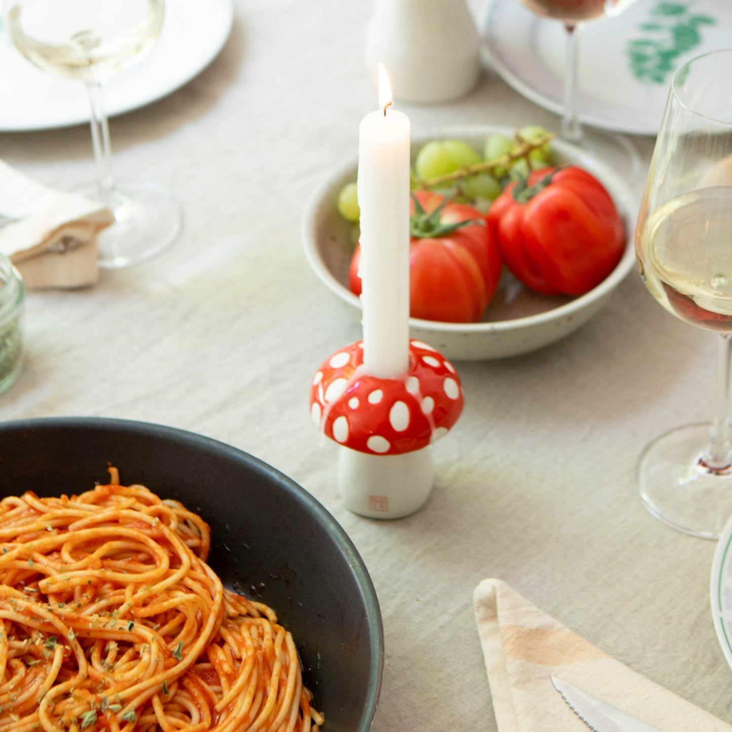 Amanita Mushroom Ceramic Candle Holder