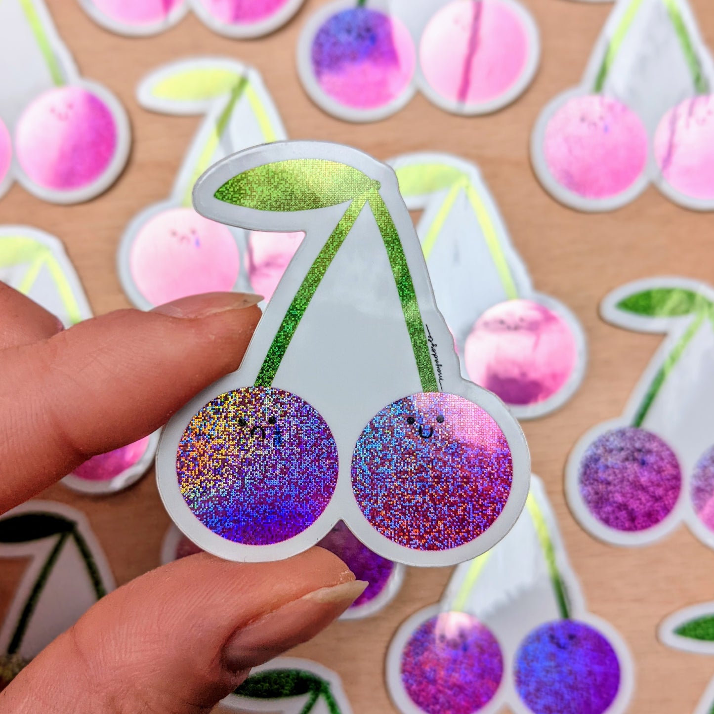 Sad Cherry/ Happy Cherry - Glitter Vinyl Sticker - Wholesale Case of 6 Units