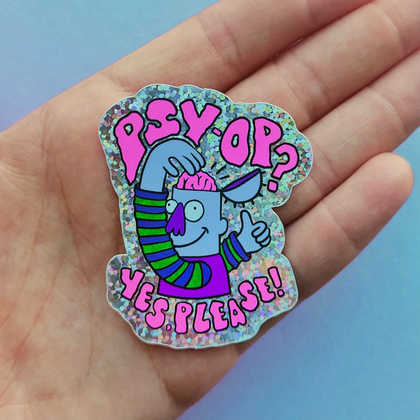Psy-op? Yes Please! Hot Pink - Glitter Vinyl Sticker - Wholesale Case of 6 Units
