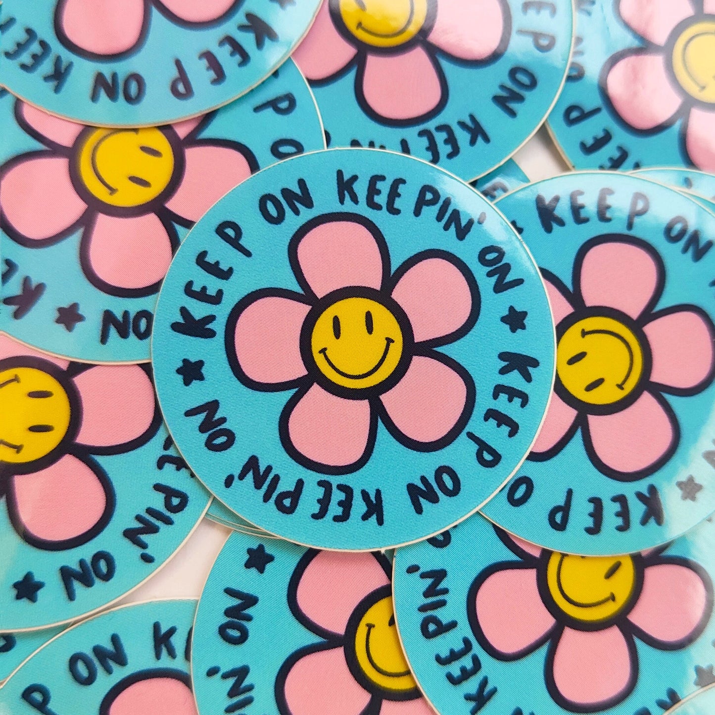 Keep on Keepin’ On Smile Flower Retro - Vinyl Sticker - Wholesale Case of 6 Units