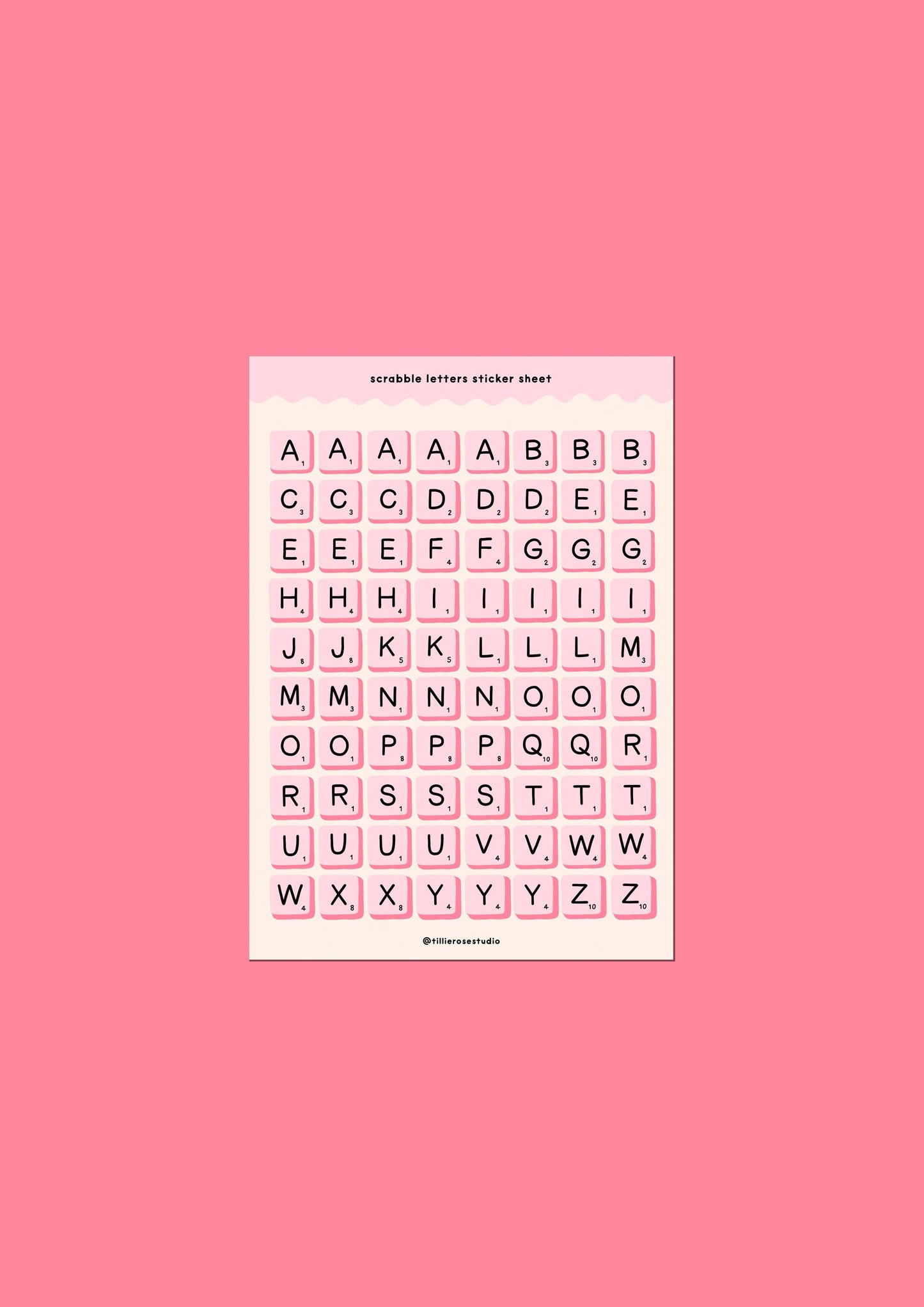 Pink Scrabble Letters - Sticker Sheet