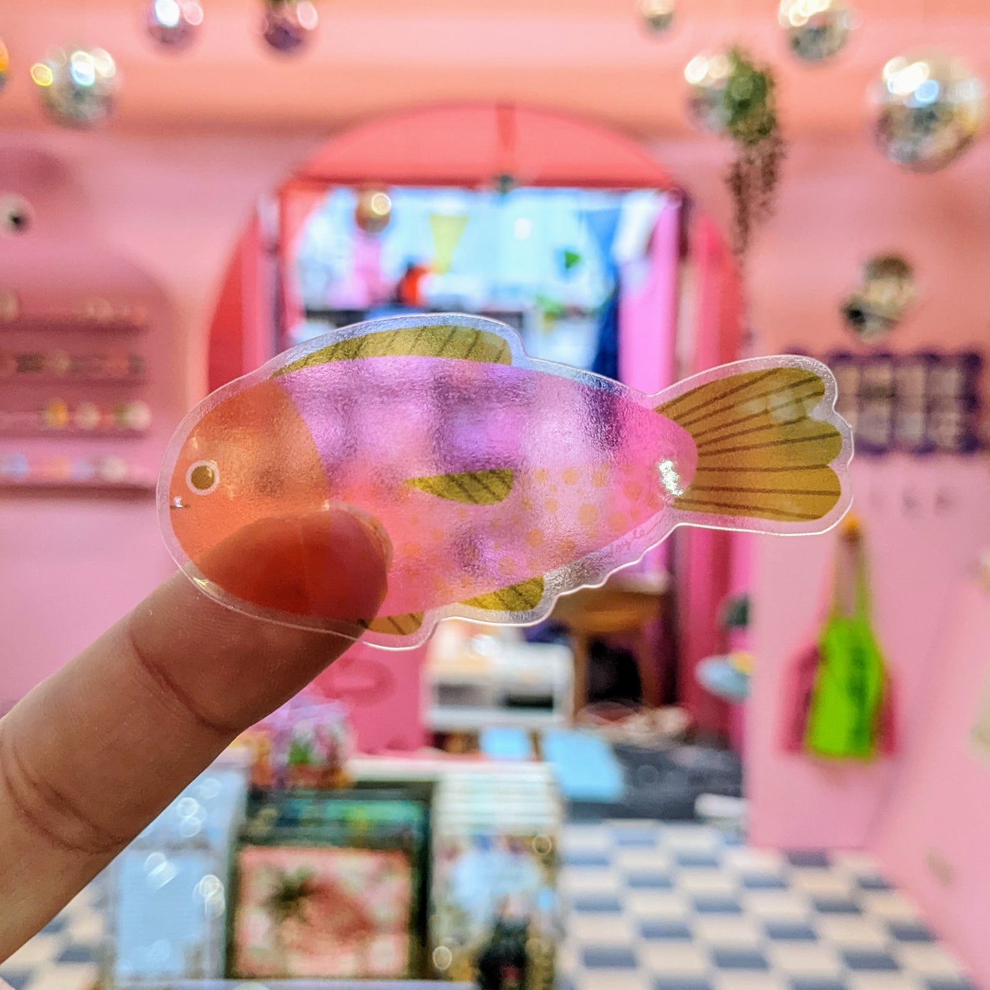 Fish - Clear Vinyl Sticker - Wholesale Case of 6 Units
