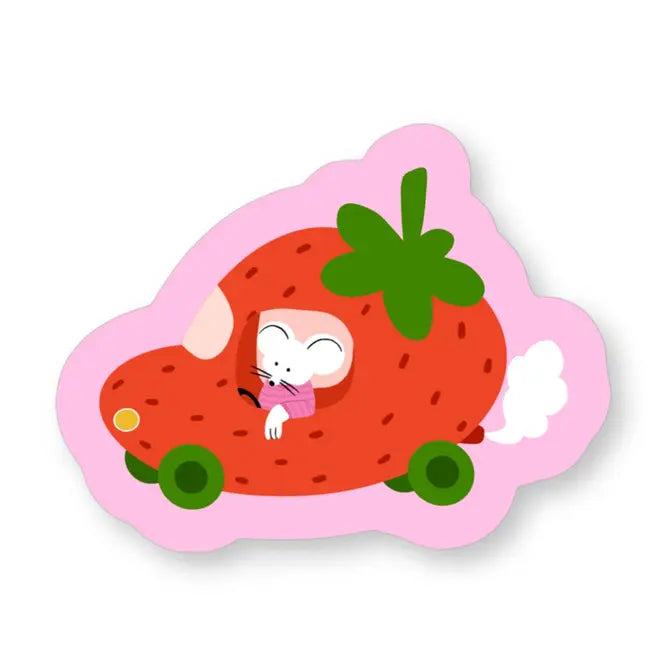 Strawberry Car Mouse Mini Vinyl Sticker