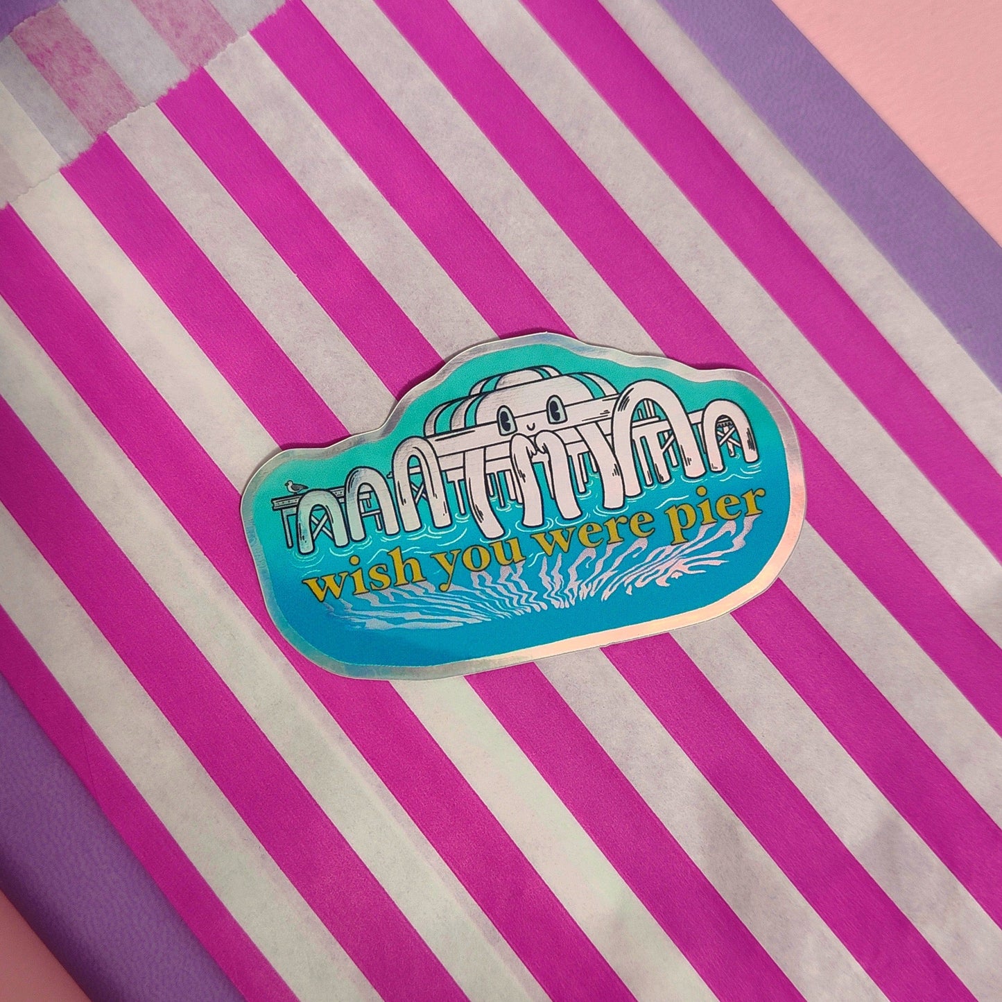 Wish You Were Pier - North Pier Brighton - Holographic Vinyl Sticker - Wholesale Case of 6 Units