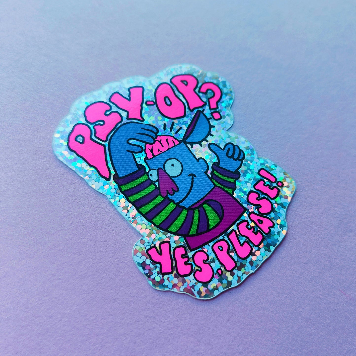 Psy-op? Yes Please! Hot Pink - Glitter Vinyl Sticker - Wholesale Case of 6 Units