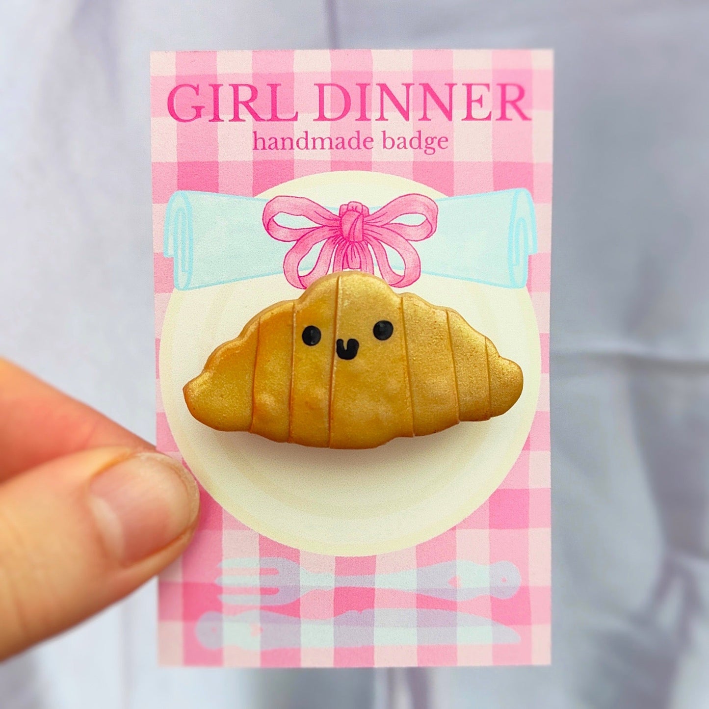 Croissant Handmade Pin Badge - Girl Dinner