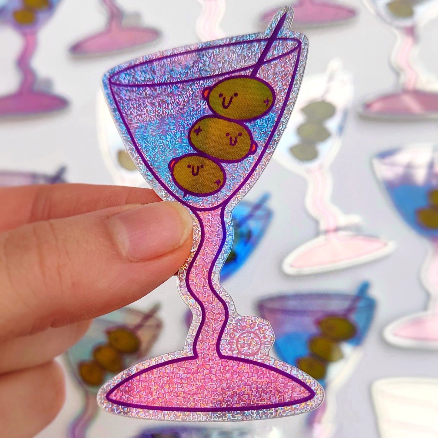 Olive-tini Smiling Cocktail - Glitter Vinyl Sticker - Wholesale Case of 6 Units