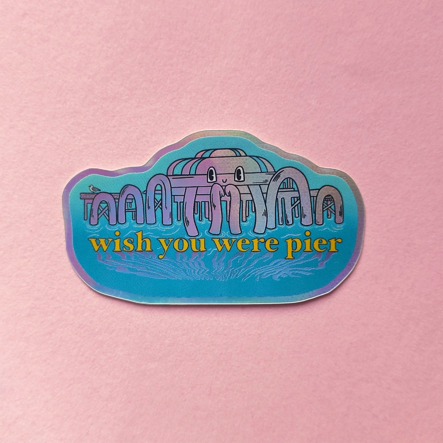 Wish You Were Pier - North Pier Brighton - Holographic Vinyl Sticker - Wholesale Case of 6 Units