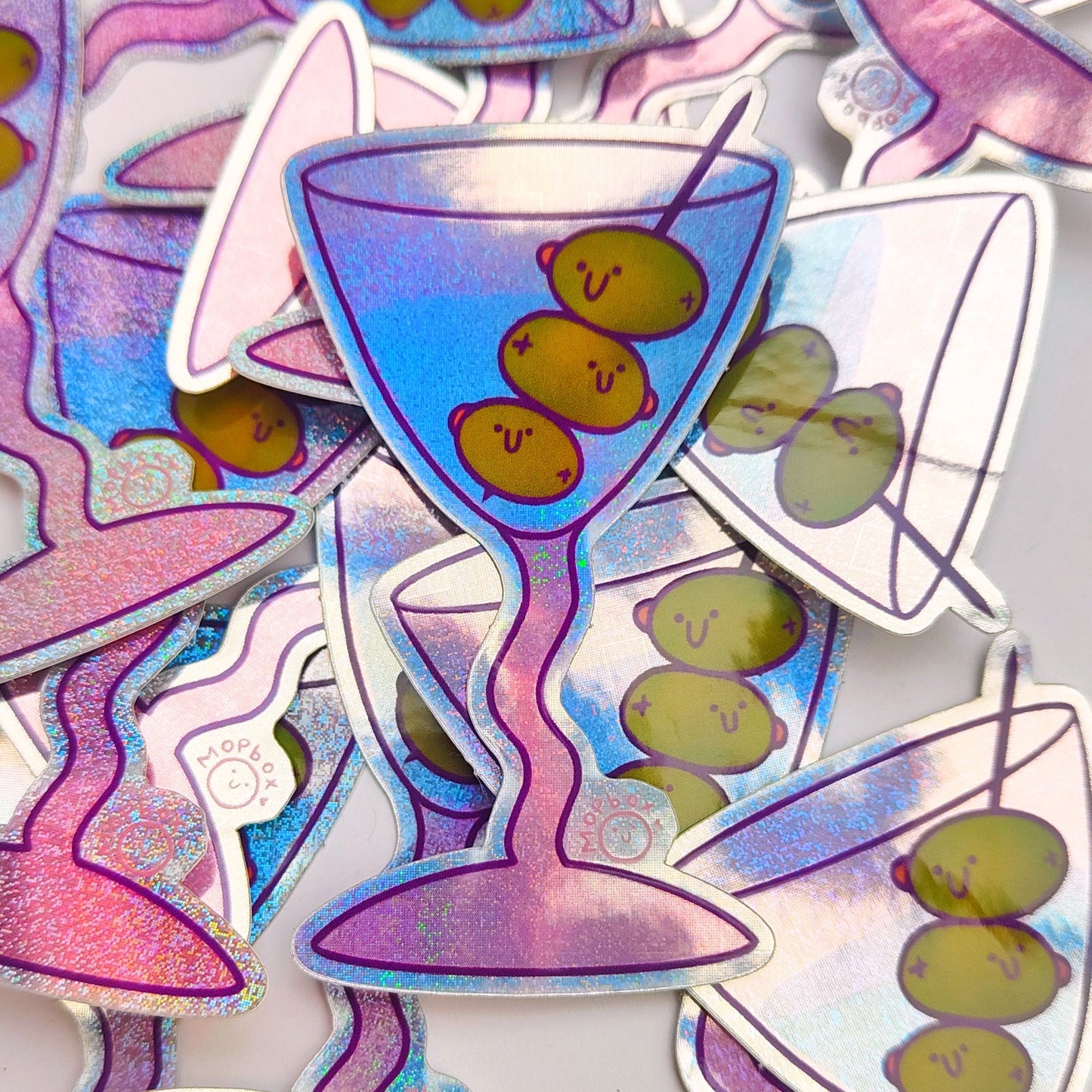 Olive-tini Smiling Cocktail - Glitter Vinyl Sticker - Wholesale Case of 6 Units