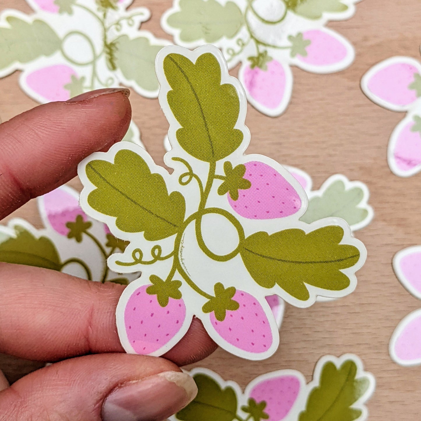 Strawberries - Clear Vinyl Sticker - Wholesale Case of 6 Units