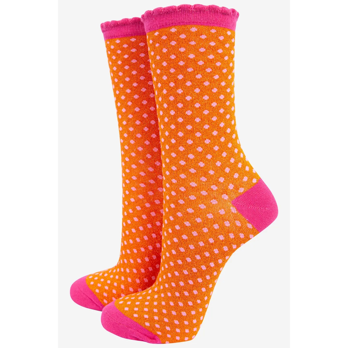 Orange & Dark Pink Small Dots Glitter Socks