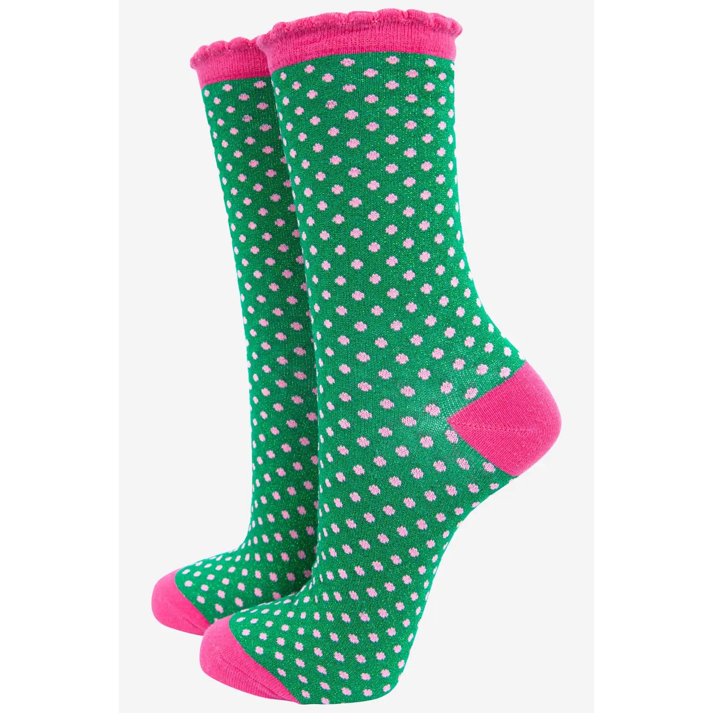 Green & Dark Pink Small Dots Glitter Socks