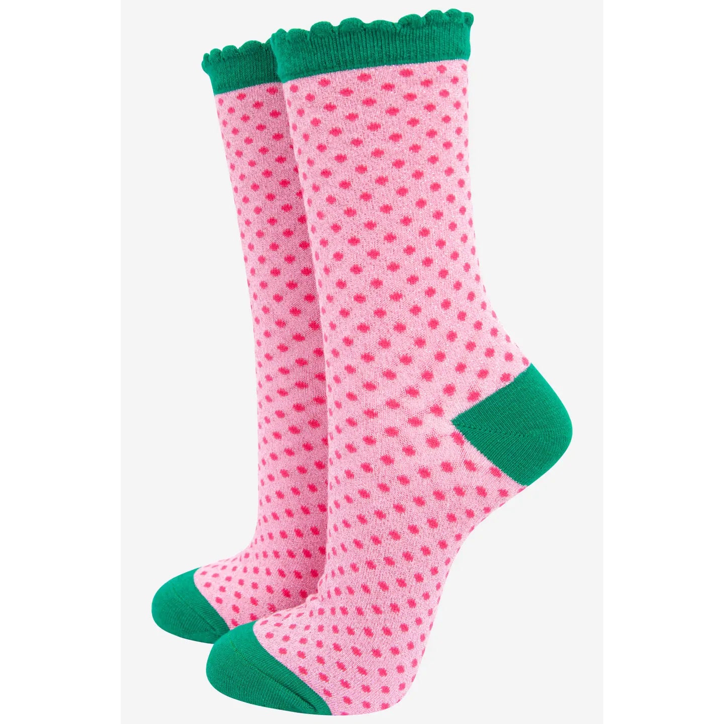 Pink & Green Large Small Glitter Socks
