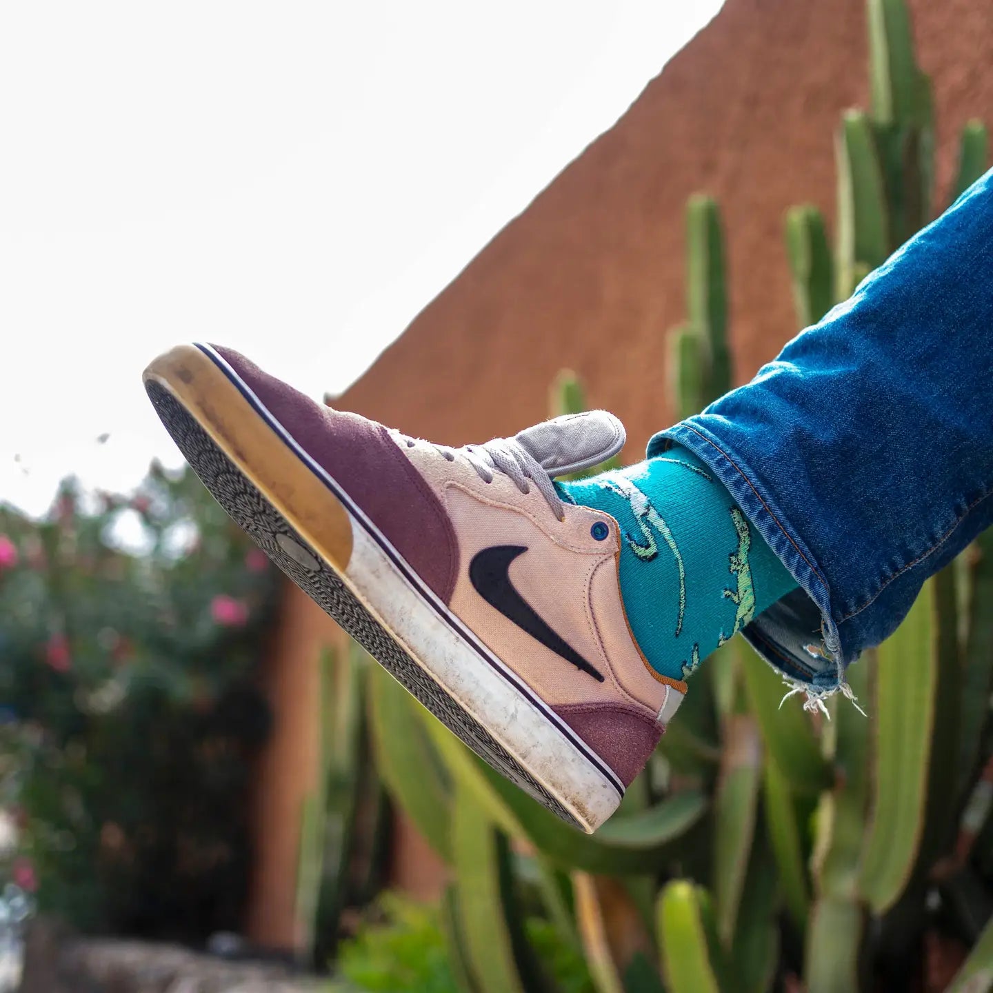 Teal Velociraptor Socks