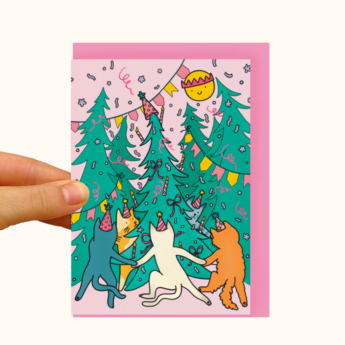 Party Cats - Pearlescent Christmas Birthday Card - WS Case of 6 Units