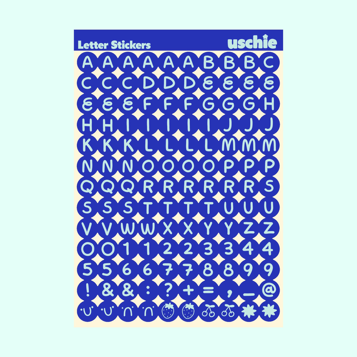 Alphabet Sticker Sheet: Royal Blue & Mint