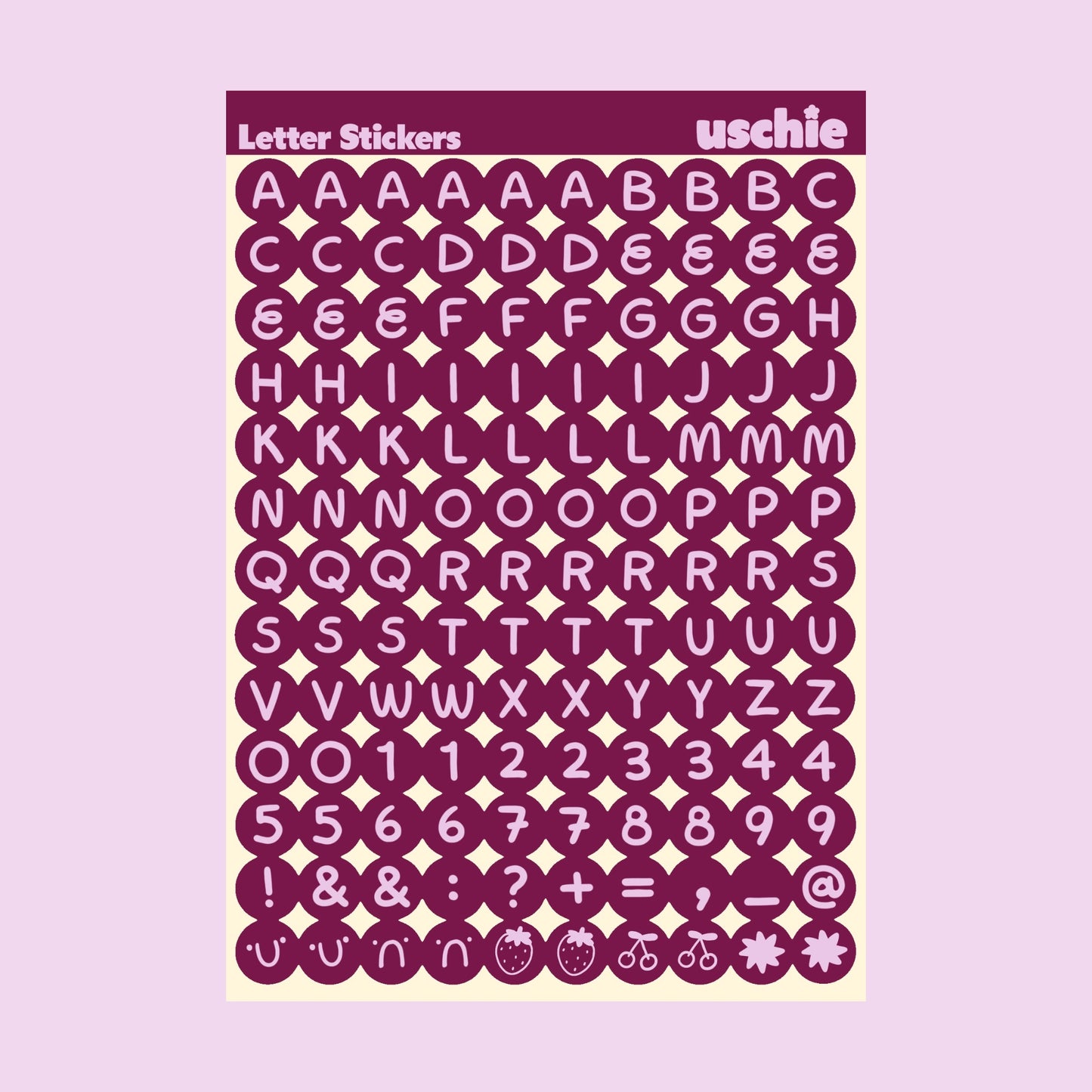 Alphabet Sticker Sheet: Burgundy & Pink