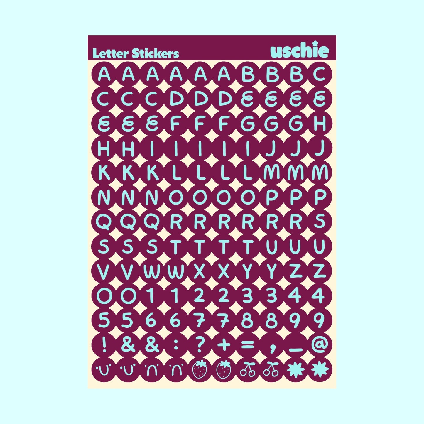 Alphabet Sticker Sheet:Burgundy & Mint