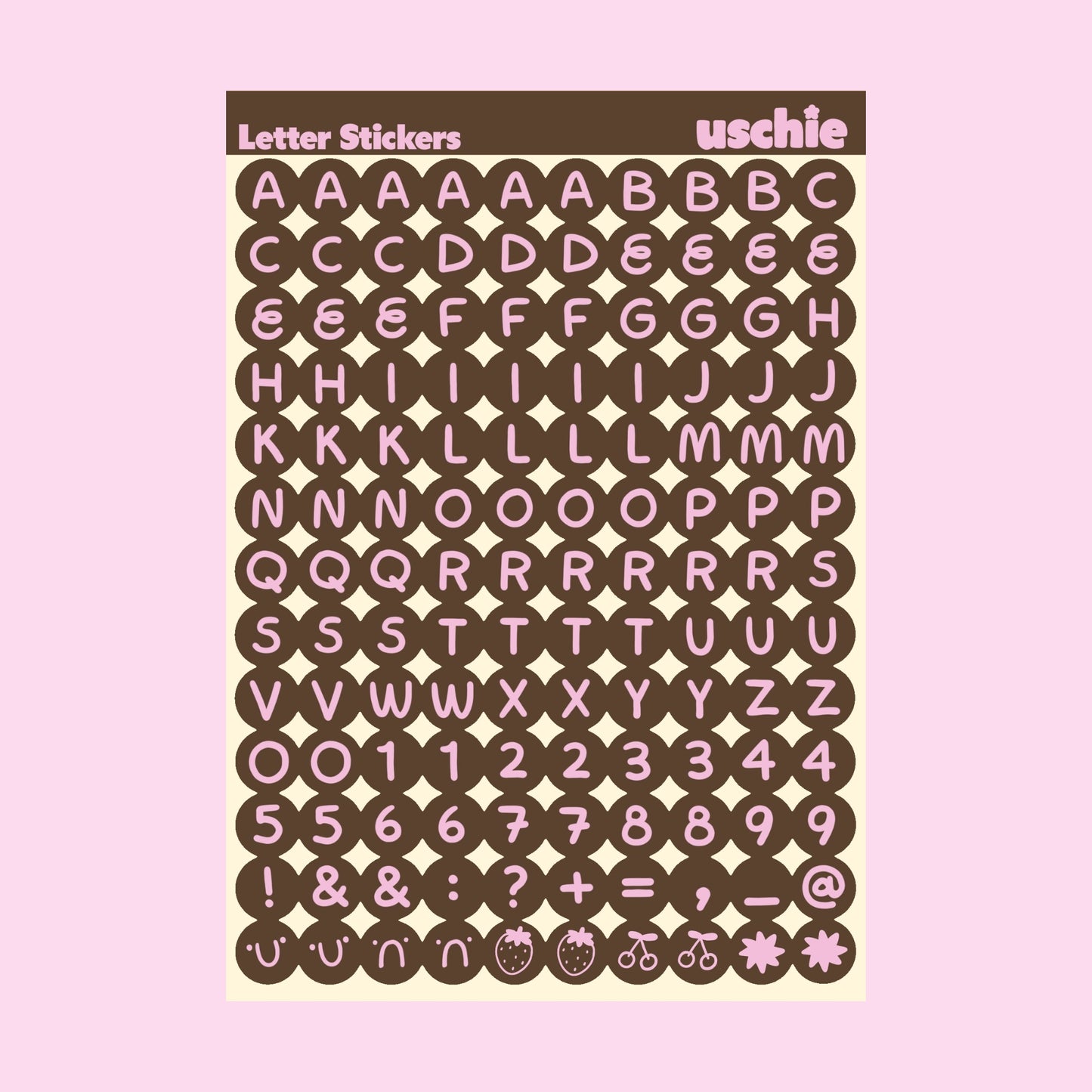 Alphabet Sticker Sheet: Brown & Pink