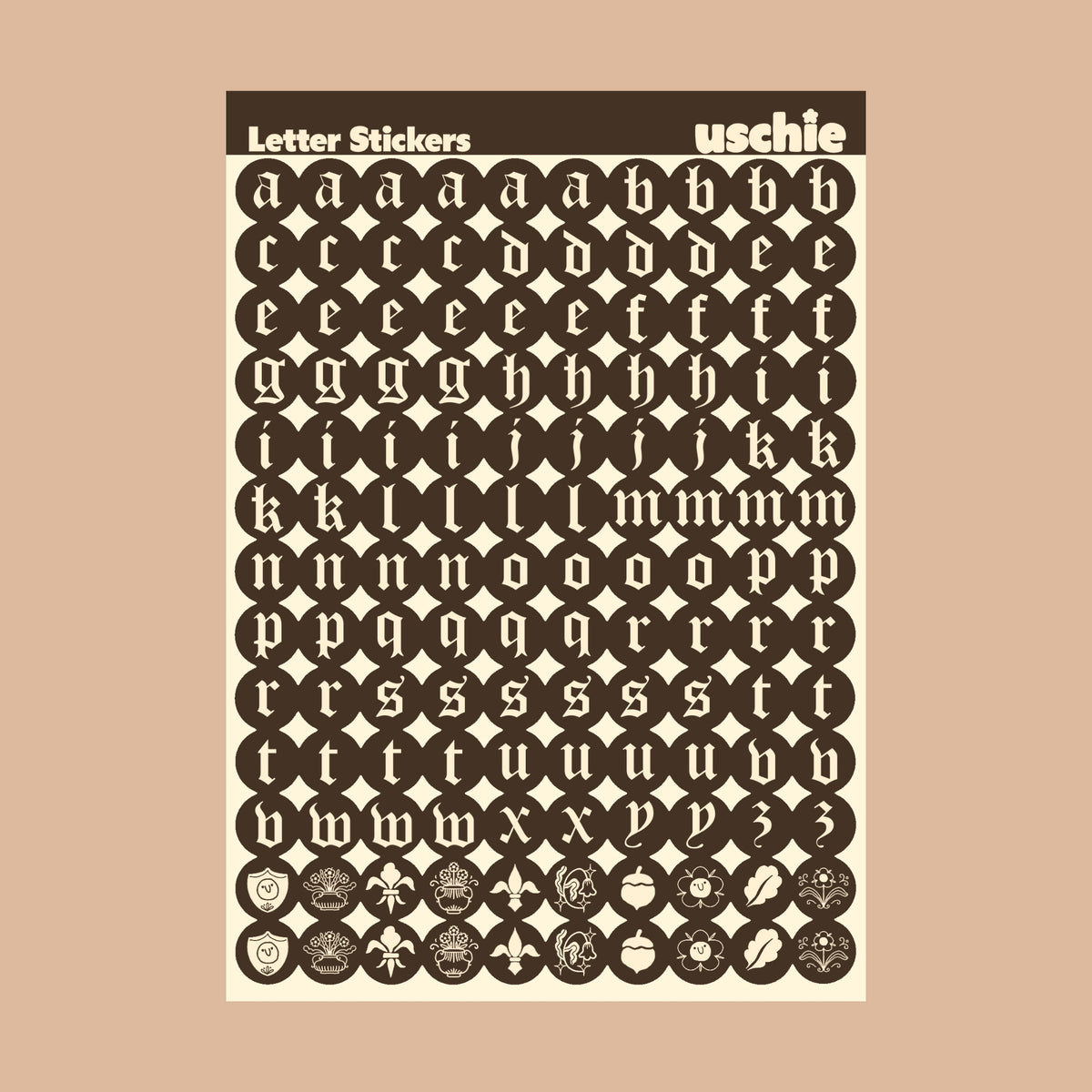 Medieval Alphabet Sticker Sheet: Brown & Cream