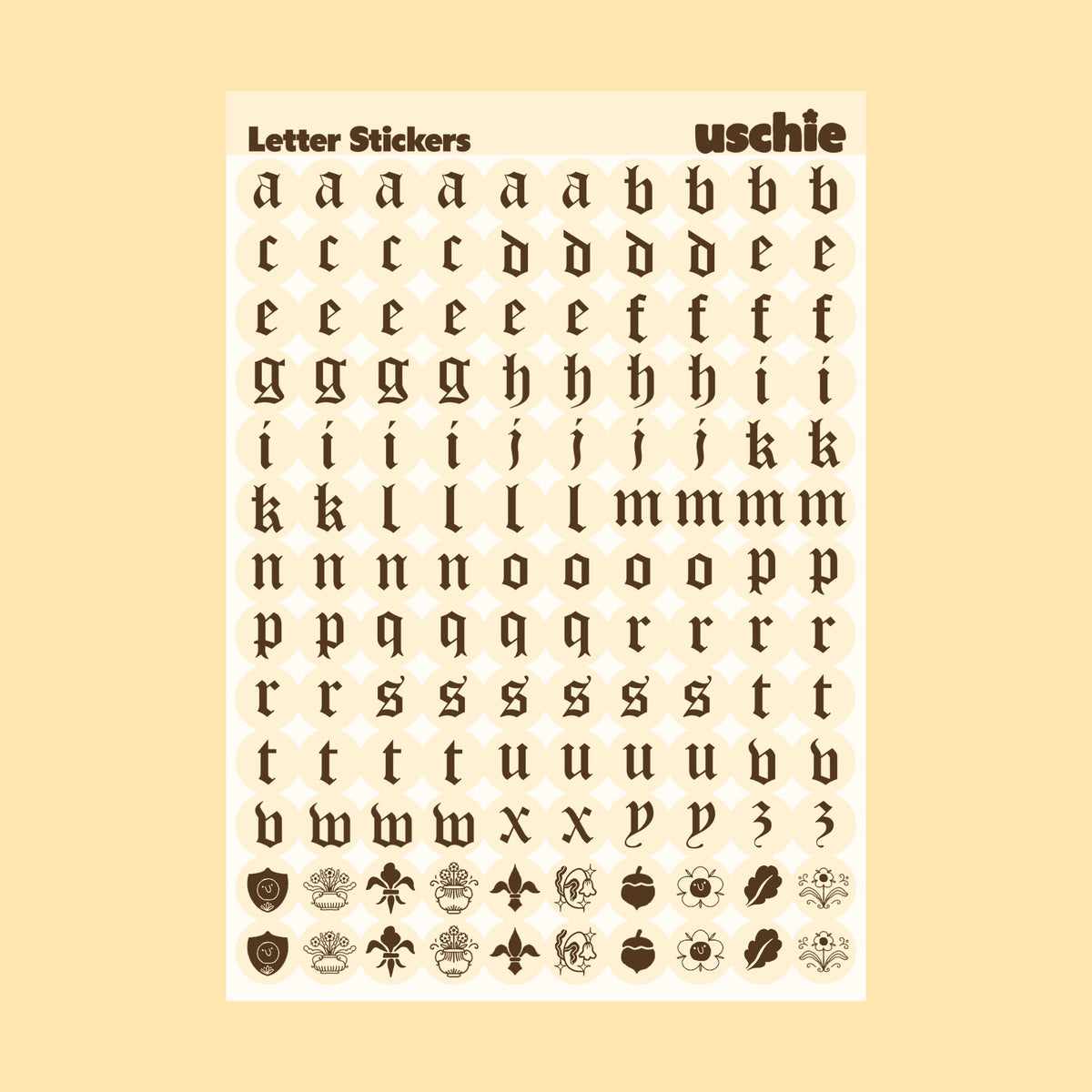 Medieval Alphabet Sticker Sheet: Cream & Brown
