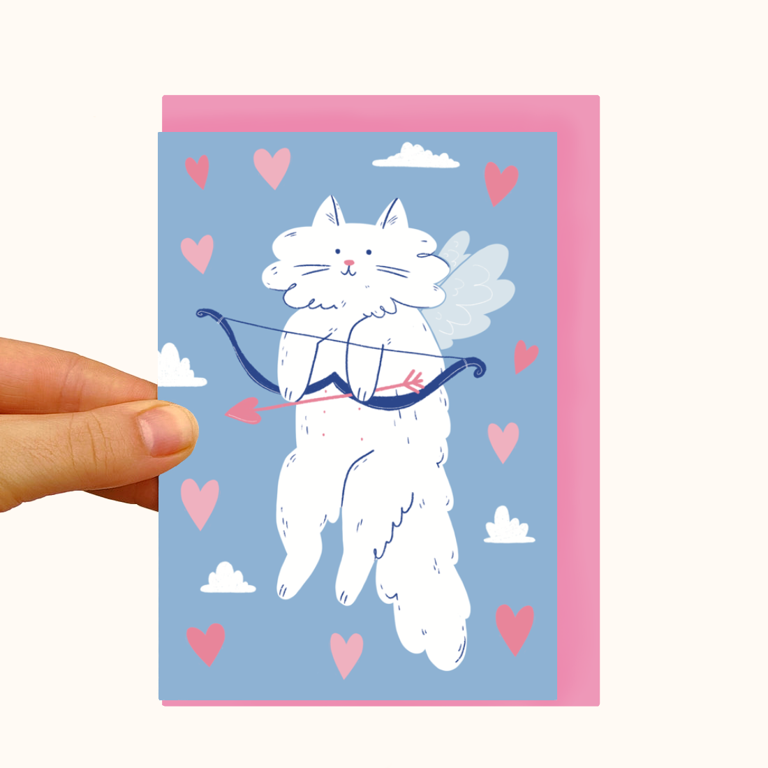 Cupid Cat - Pearlescent Love Card - WS Case of 6 Units