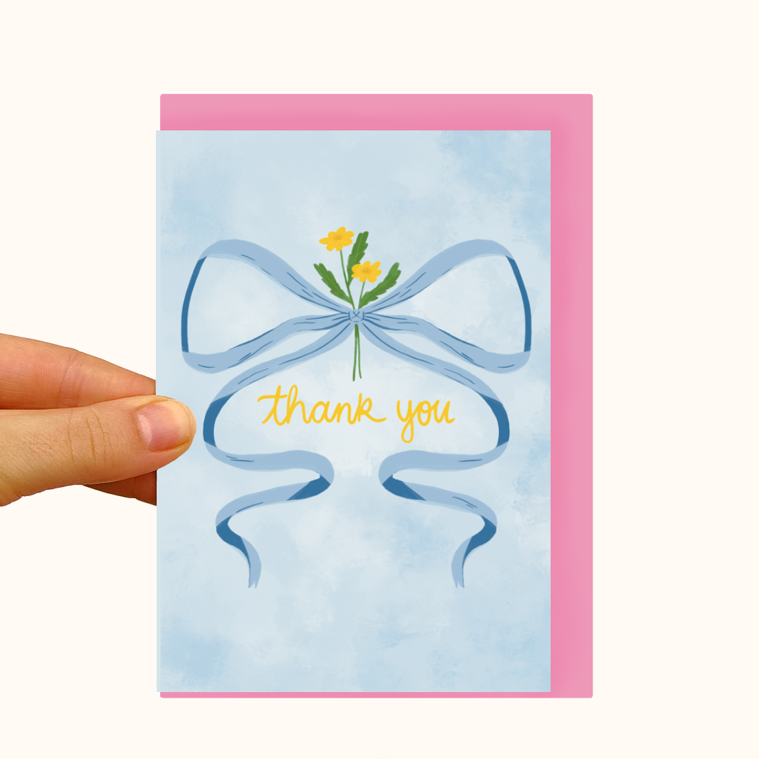 Delicate Flower & Bow Thank You - Pearlescent Friendship Card - WS Case of 6 Units