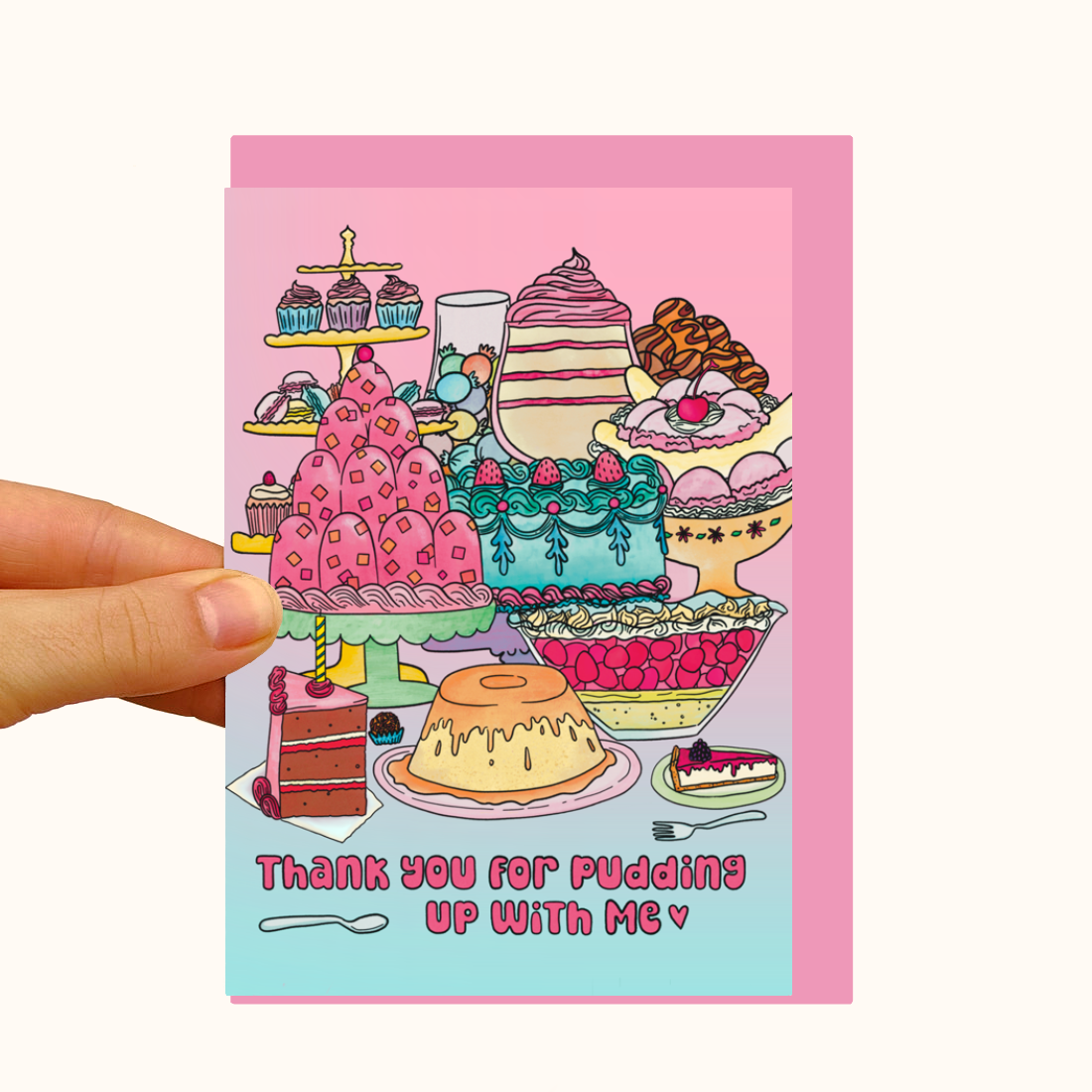 Thank You For Pudding Up With Me - Pearlescent Love & Friendship Card - WS Case of 6 Units