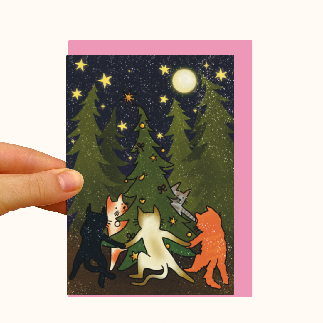 Xmas Cat Ritual Card - Pearlescent Christmas Card - WS Case of 6 Units