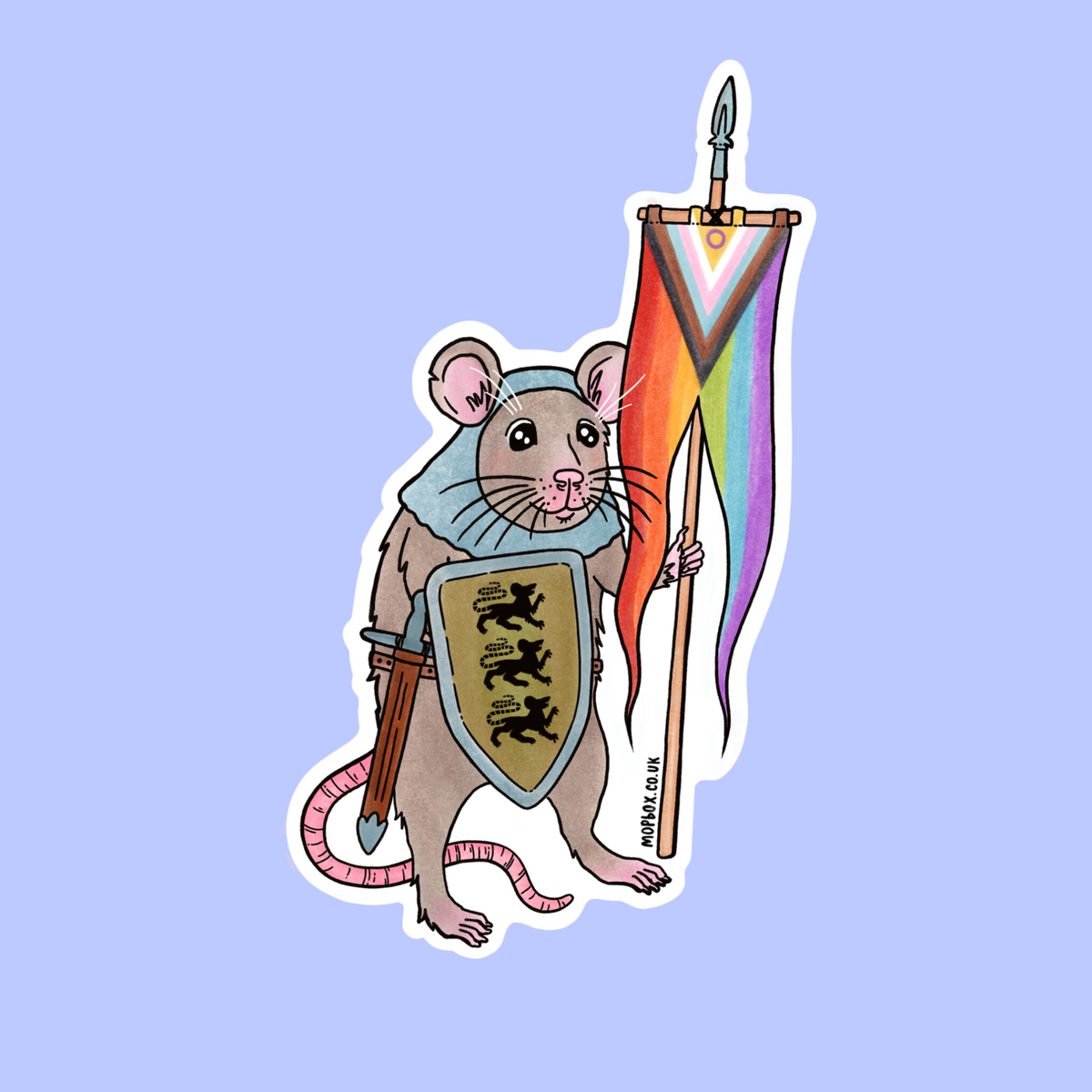 Progress Pride Flag Rat Sticker - Medieval Knight