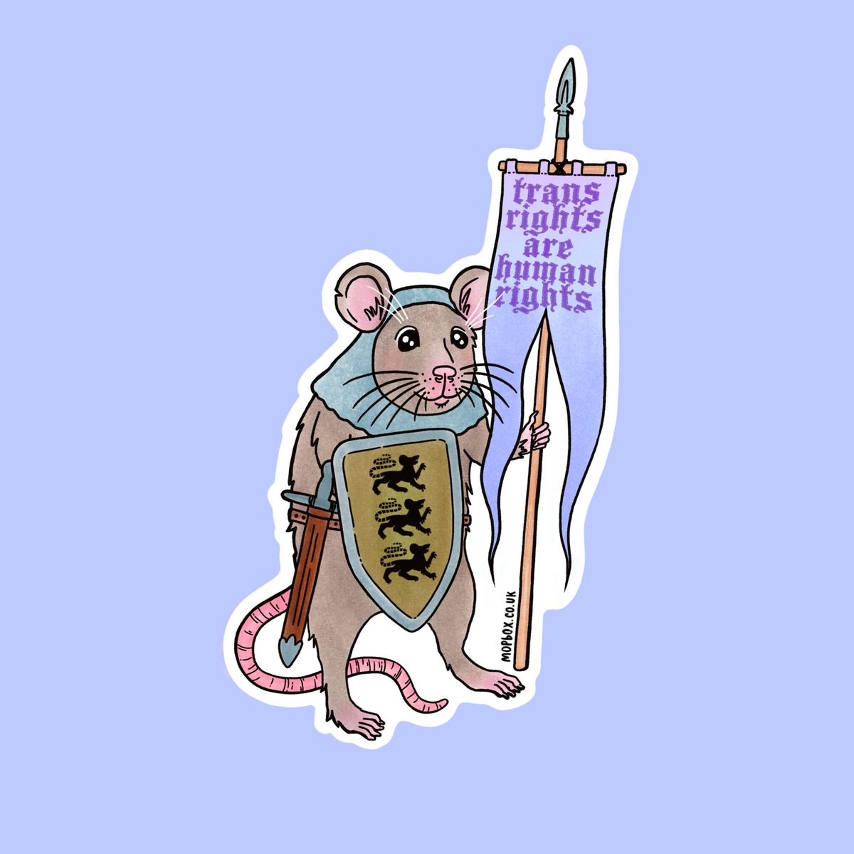Trans Rights Pride Flag Rat Sticker - Medieval Knight