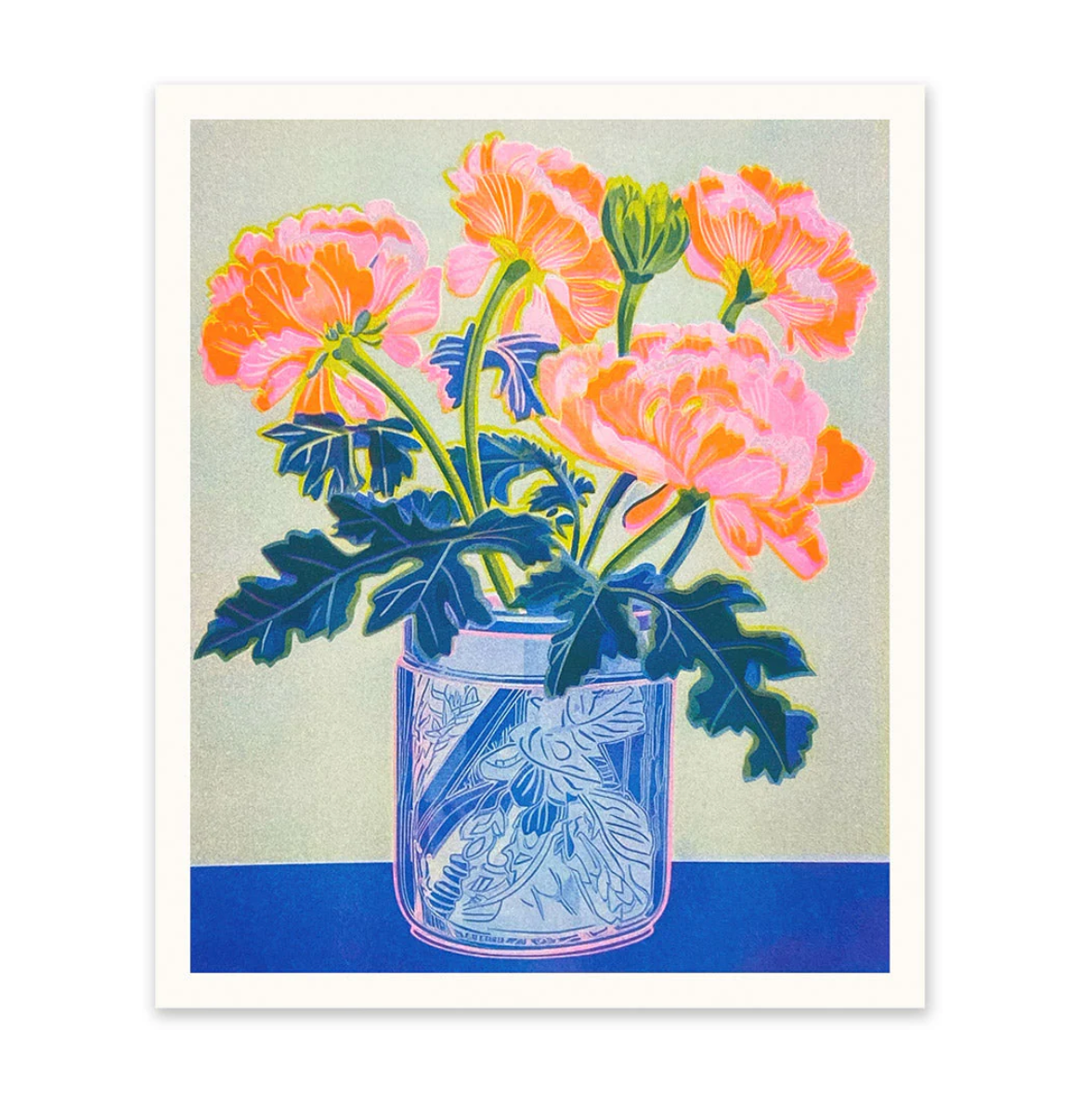 Neon Peonies Riso Print