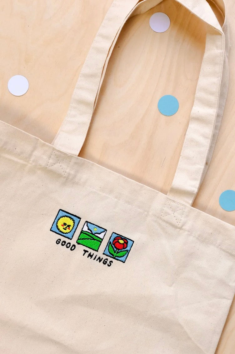 Embroidered Illustrated Cotton Tote Bags