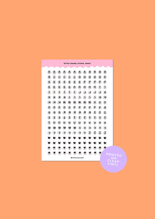 Letter Bead Clear Vinyl - Sticker Sheet