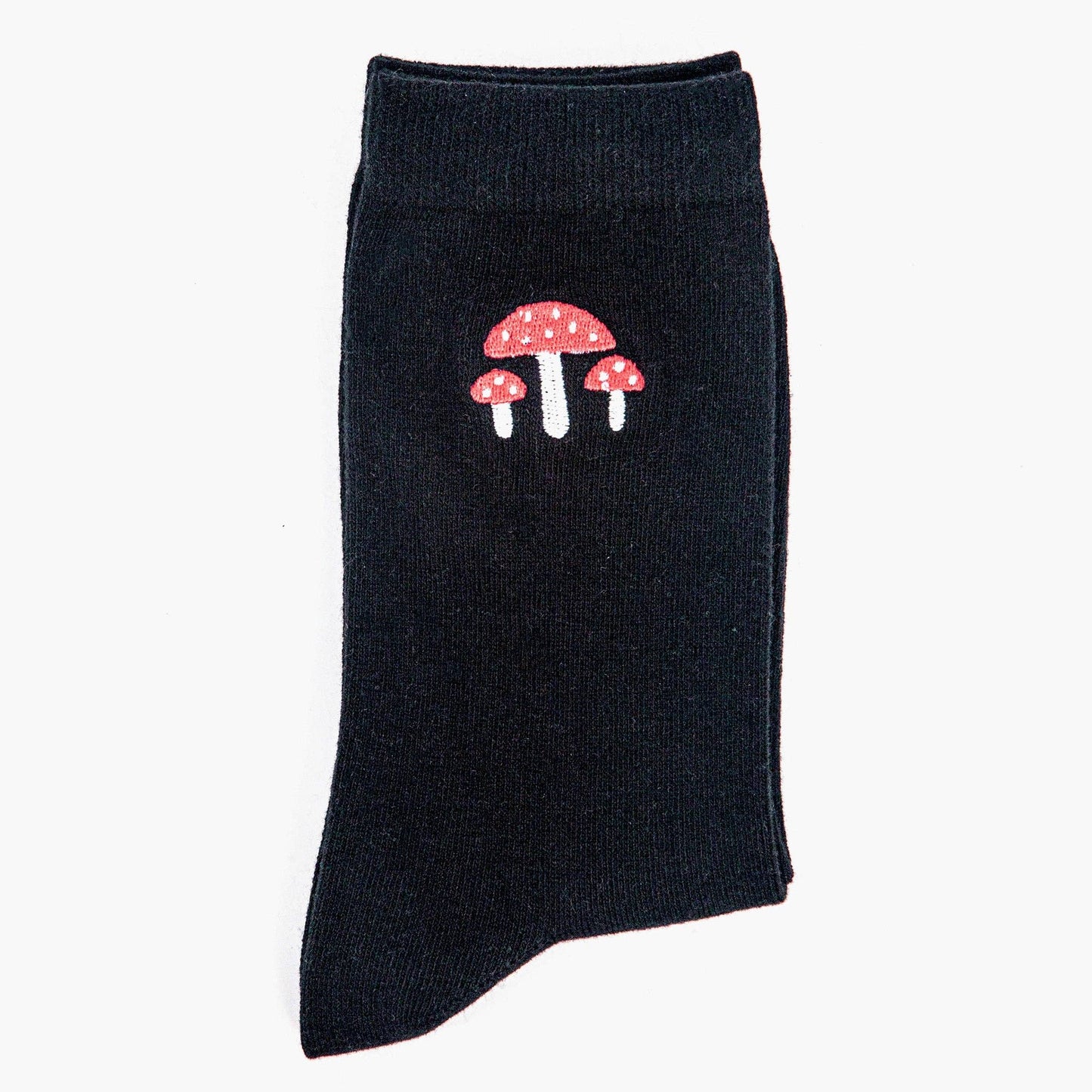 Black Embroidered Mushroom Socks