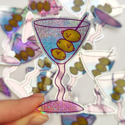 Olive-tini Smiling Cocktail  - Glitter Vinyl Sticker - Wholesale Case of 6 Units