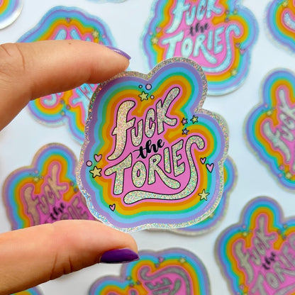F*** The Tories  - Glitter Vinyl Sticker - Wholesale Case of 6 Units