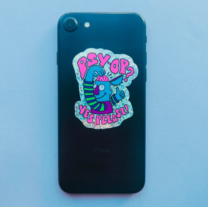 Psy-op? Yes Please!  Hot Pink - Glitter Vinyl Sticker - Wholesale Case of 6 Units