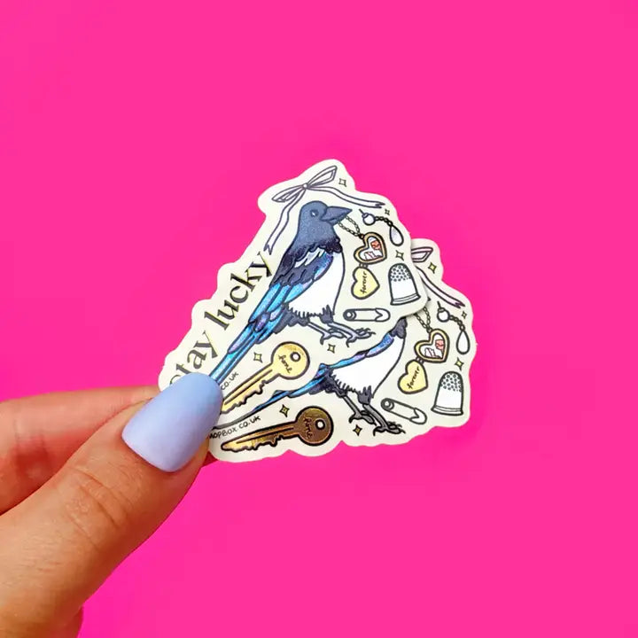 Stay Lucky Magpie Sticker - Vintage Trinkets Mirror Vinyl