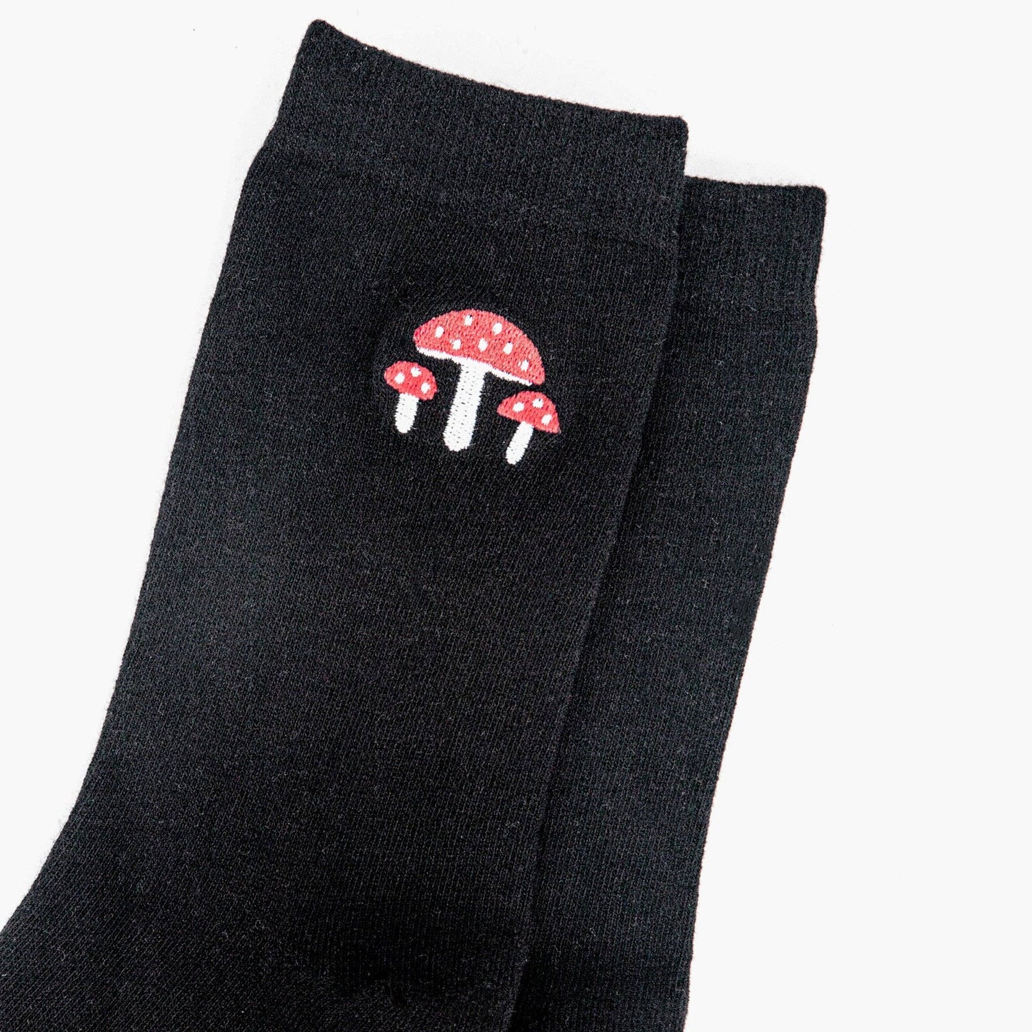 Black Embroidered Mushroom Socks