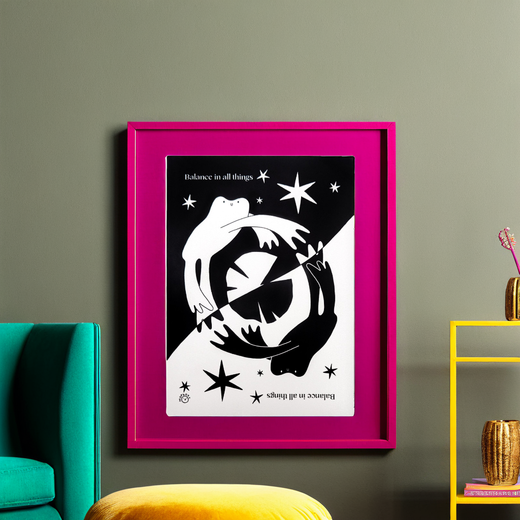 Balance in All Things Frogs - Black & White Print