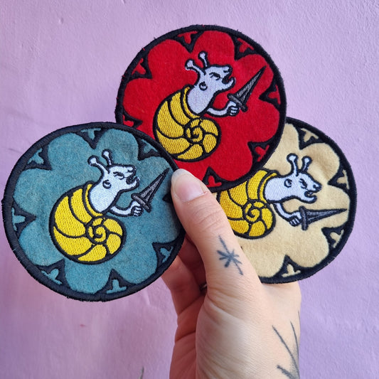 Medieval Snail embroidered Sew-on patch