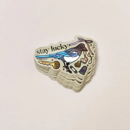 Stay Lucky Magpie Sticker - Vintage Trinkets Mirror Vinyl