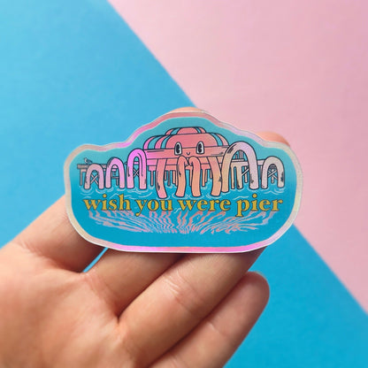 Wish You Were Pier - North Pier Brighton - Holographic Vinyl Sticker - Wholesale Case of 6 Units