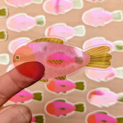 Fish  - Clear Vinyl Sticker - Wholesale Case of 6 Units