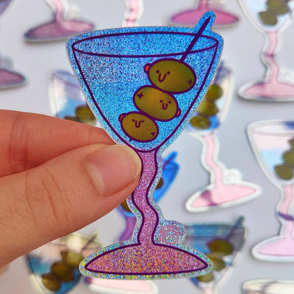 Olive-tini Smiling Cocktail  - Glitter Vinyl Sticker - Wholesale Case of 6 Units