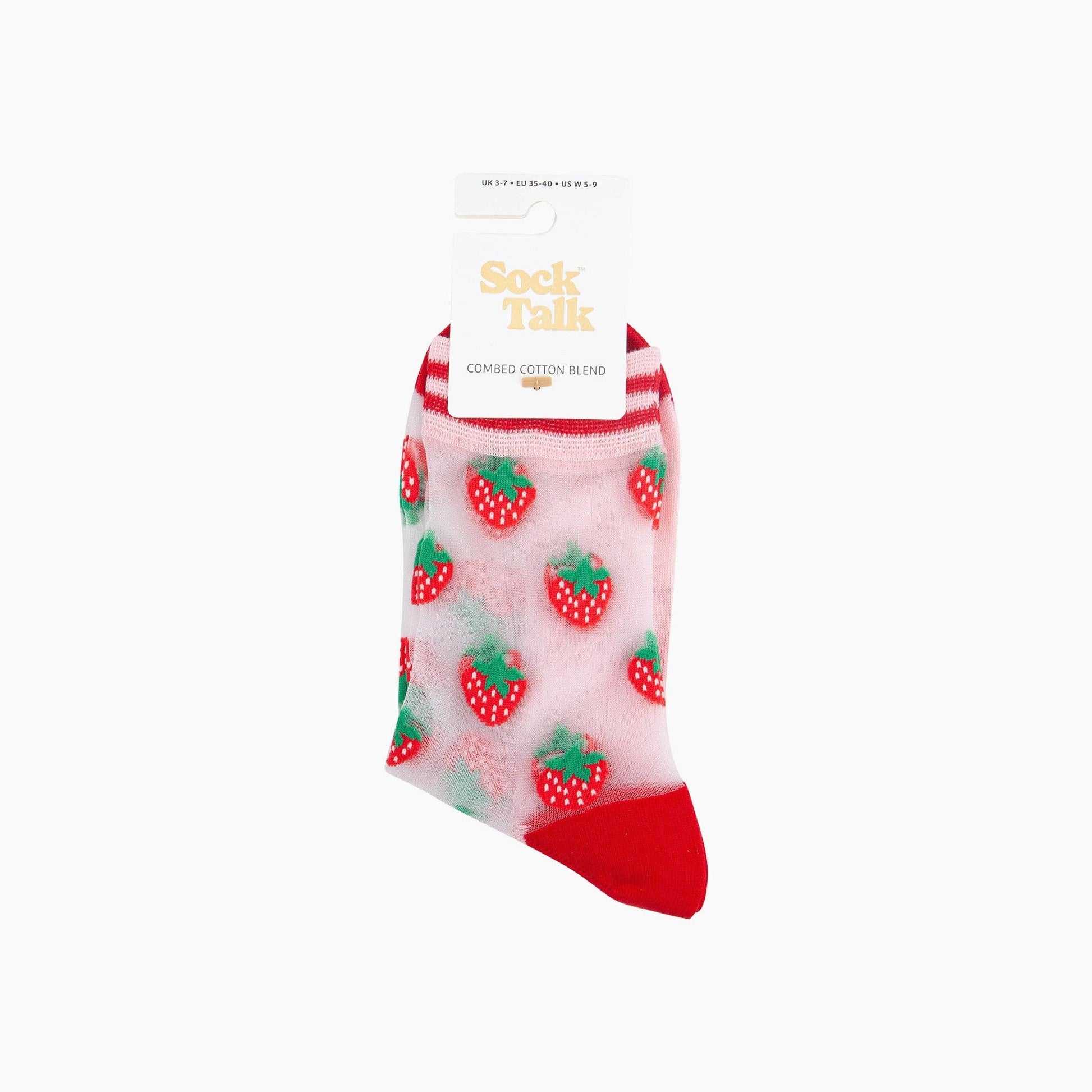 Sock with strawberry pattern on a white background
