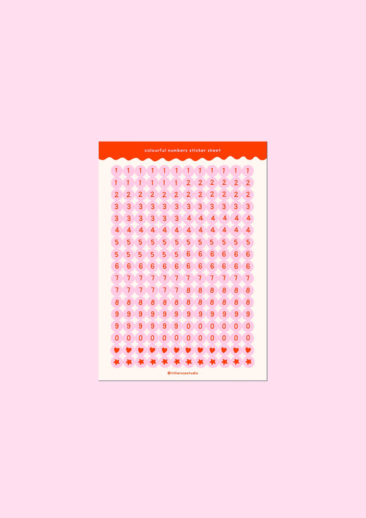 Pink and Red Number Bead - Sticker Sheet